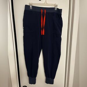 Figs Limited Edition Navy Joggers with Bright Orange Tie